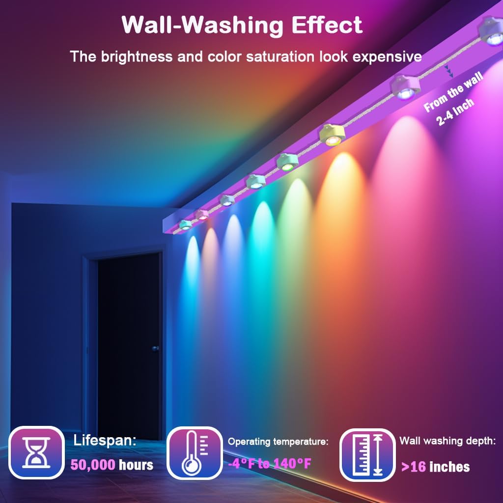 iYogaled 150ft Permanent Outdoor Christmas Lights for House, Smart RGB+IC+Warm to Cool White LED Eave Lights with App Control, IP65 Outside Light Compatible with Alexa, Google Assistant