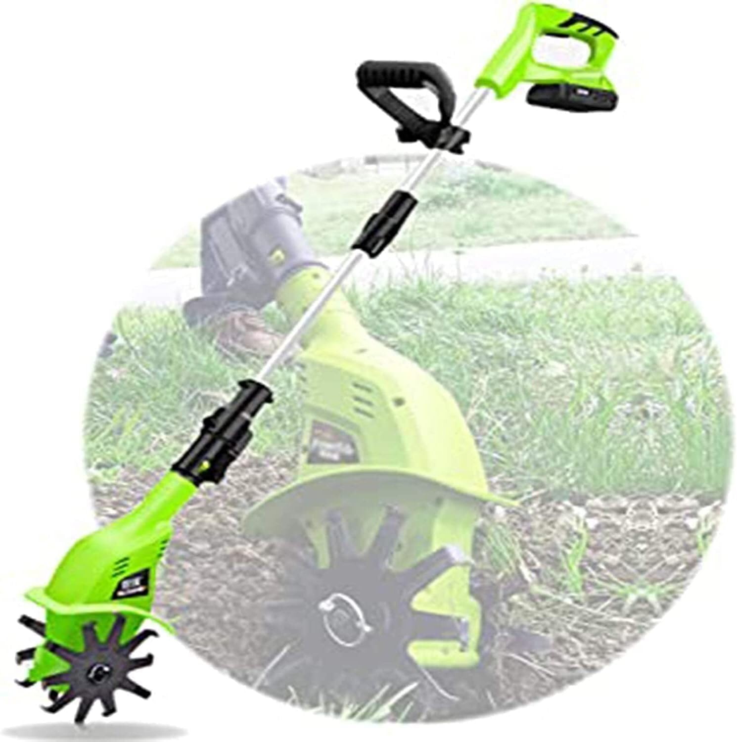 MekUk Garden Tiller & Cultivator Cordless Tiller Cultivator, Working Width 10CM, Tilling Depth 25CM, for Garden, Vegetable Plots, Weed Removal for Garden Care Compacted Soils and Lawn Yard