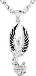 US Jewels Men's 925 Sterling Silver 47.5mm Flying Phoenix Pendant Necklace, 22in to 26in