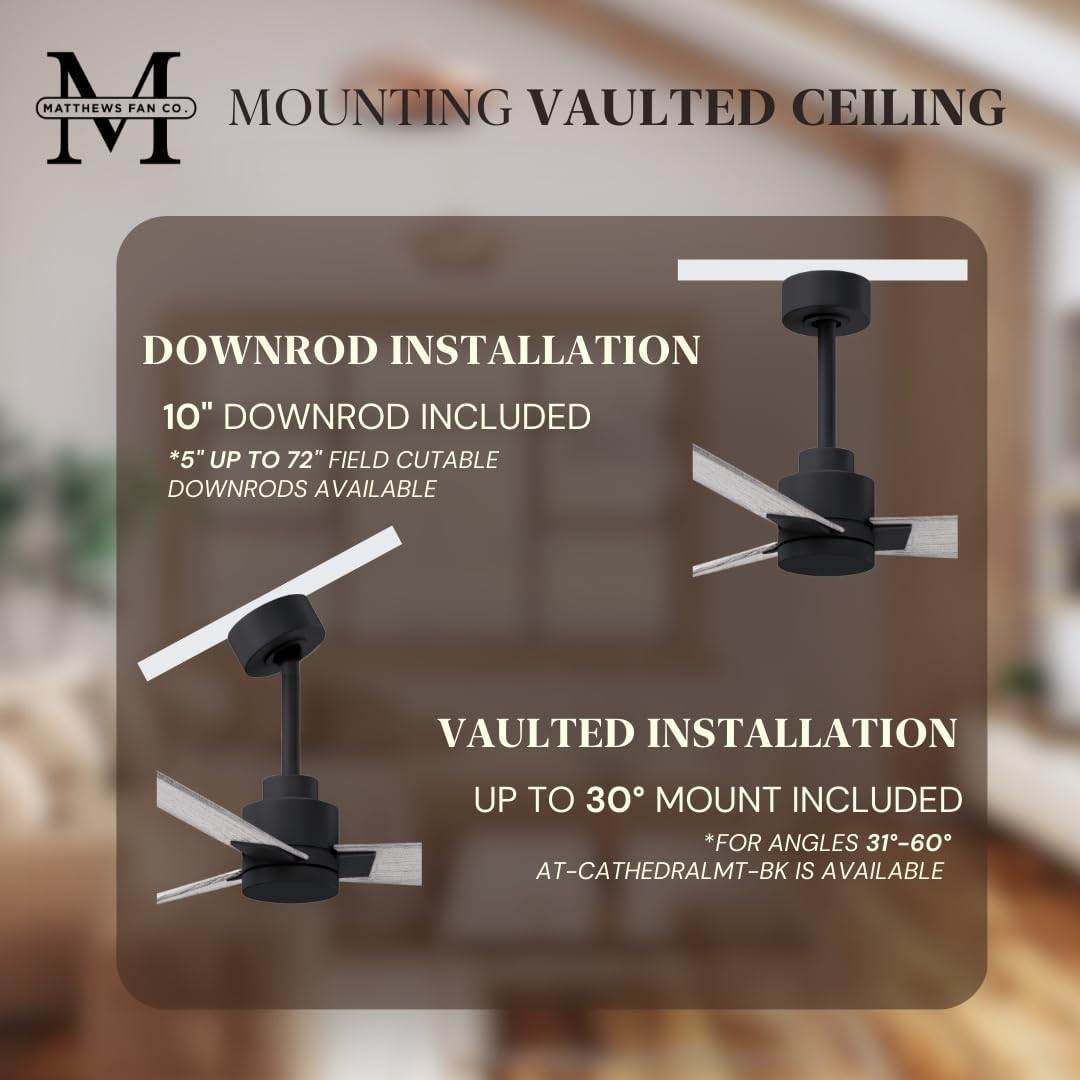 Matthews AK-BK-BW-42 Alessandra Wet Rated 42' Outdoor Ceiling Fan without Light, Remote Included, Silent DC Motor, Matte Black with Barn Wood Tone