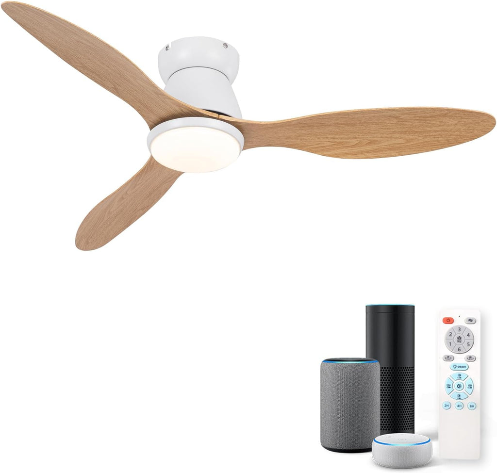 42' Smart Ceiling Fan with Lights - Alexa Compatible Quiet Dimmable LED 3000lm 6-Speed Reversible Ideal for Bedroom Kitchen & Living Room White Wood Grain Finish (White + Wood Grain)
