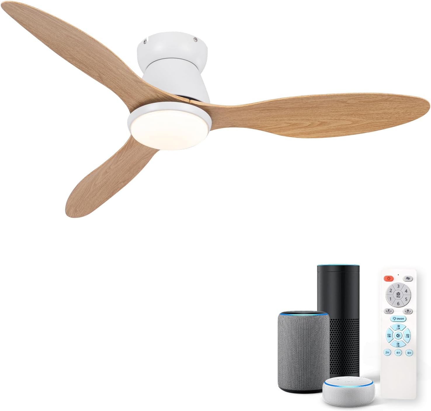 42' Smart Ceiling Fan with Lights - Alexa Compatible Quiet Dimmable LED 3000lm 6-Speed Reversible Ideal for Bedroom Kitchen & Living Room White Wood Grain Finish (White + Wood Grain)