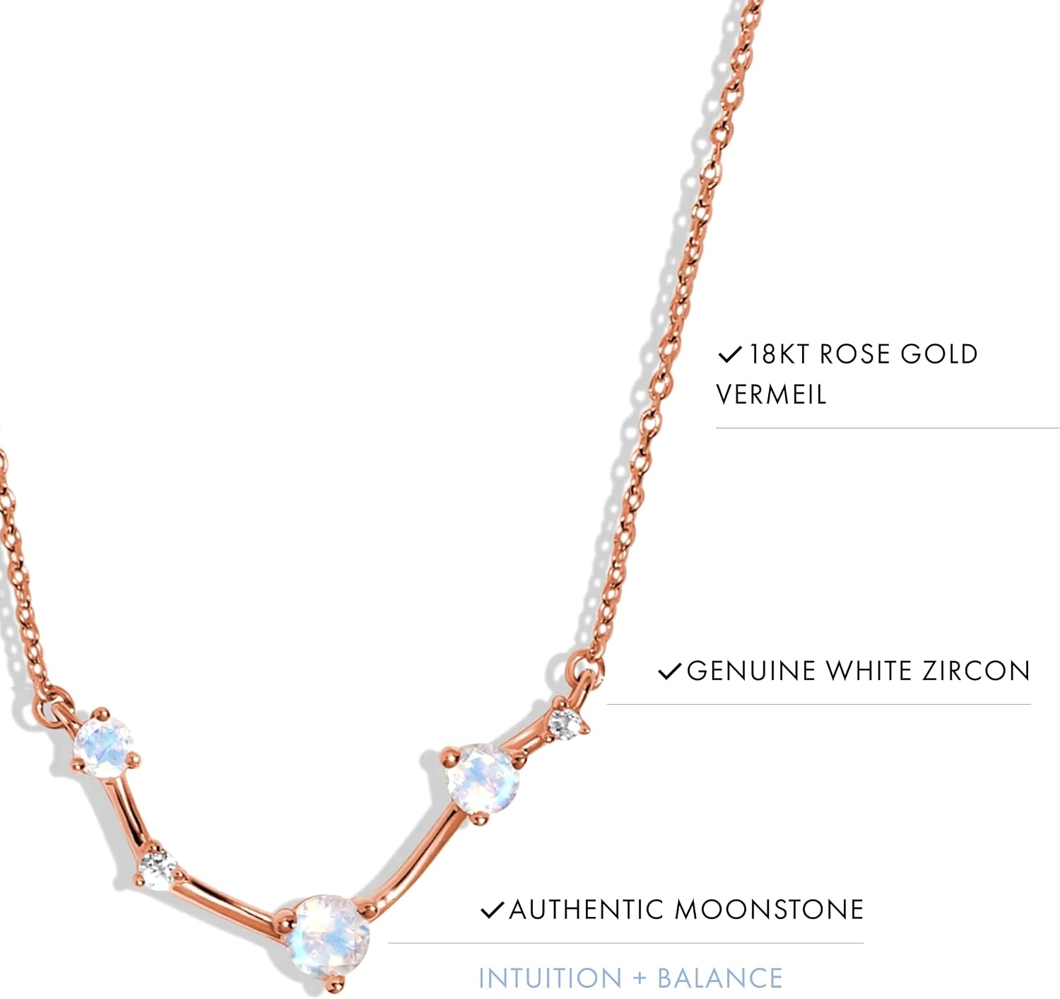 Moon Magic Moonstone Zodiac Necklaces for Women | Constellation Necklace 925 Sterling Silver | 18k Rose and Yellow Gold Zodiac Sign Pendants | Authentic Real Dainty Moon Stone Jewelry for Women