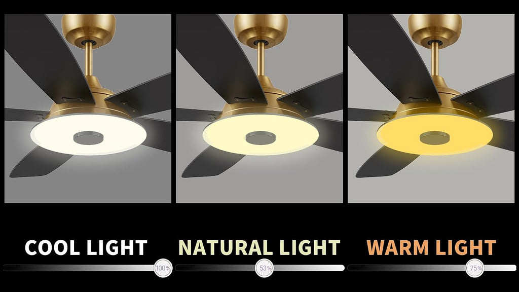 ARRO 52' Smart Ceiling Fan With 3 Light Colors Dimmable, Reversible DC Motor With 10 Speeds, Compatible with Alexa, Siri & Google Home & APP, Gold & Black