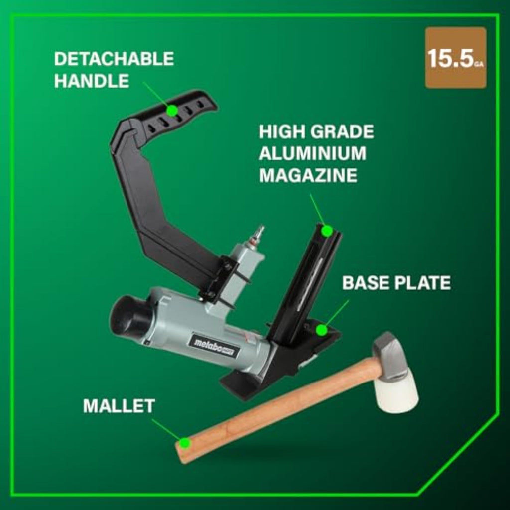 Metabo HPT Flooring Stapler, Pro-Preferred Pneumatic Power Nailers in Flooring Tools, Power Stapler with Detachable Long-Reach Handle, 15.5 Gauge, 1/2' Staples, Length 1' to 2', N5010AB