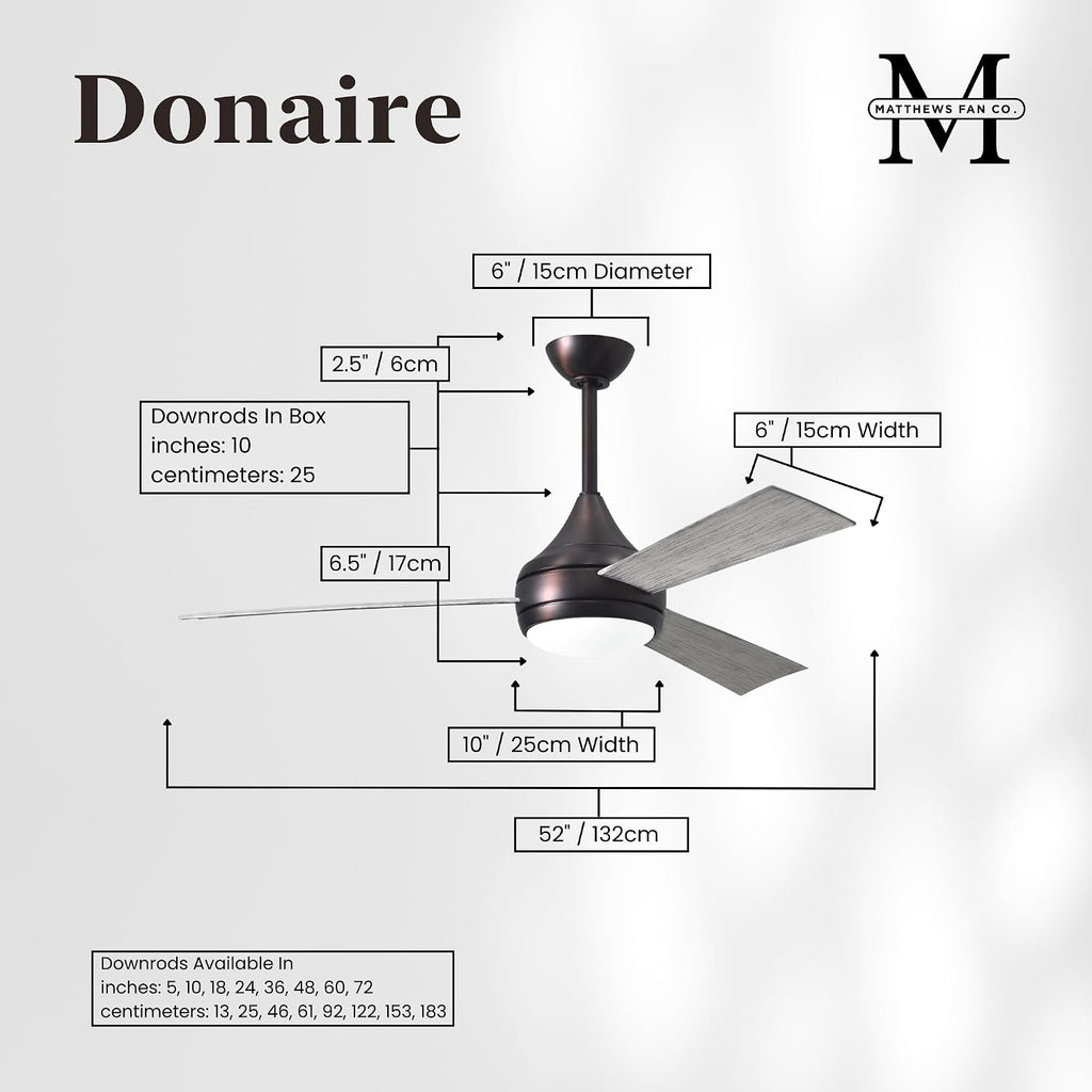 Matthews DA-BB-BW Donaire Outdoor Wet/Salt Water Rated 52' Marine-Grade Coastal Ceiling Fan with LED Light & Remote, Brushed Bronze with Barn Wood Tone