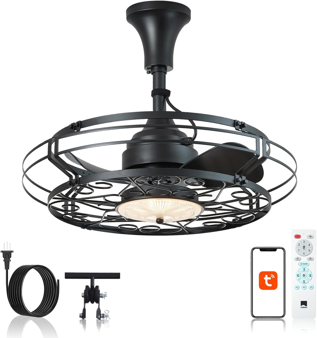 Orison Outdoor Ceiling Fan with Light, 21' Gazebo Fans Outdoor Hanging, Plug in Ceiling Fan for Pergolas Canopy Patio, Waterproof Outdoor Fans with Remote/APP Control, Wet Rated