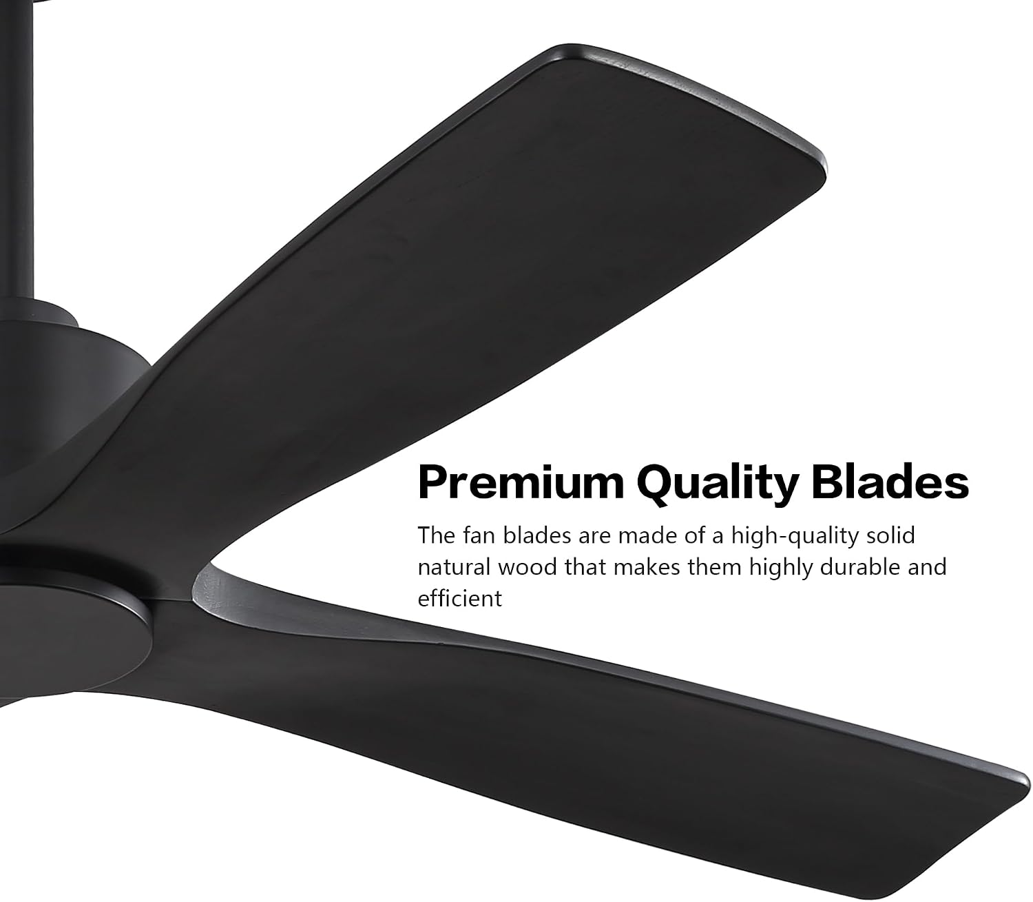 WINGBO 48' DC Ceiling Fan without Lights, 4 Carved Solid Wood Blades, 6-Speed Noiseless Reversible DC Motor, Modern Ceiling Fan No Light with Remote, Matte Black Finish with Black Blades, ETL Listed