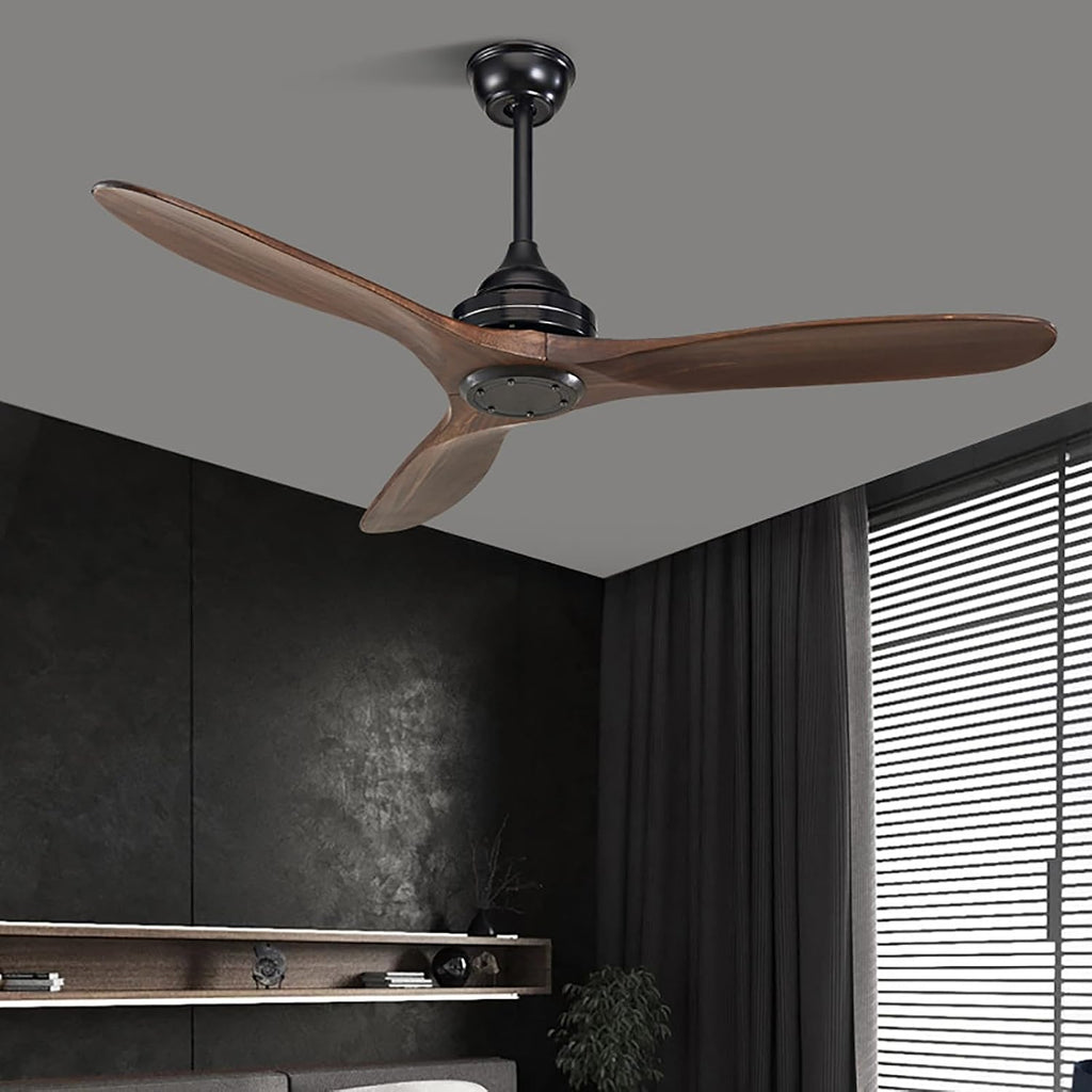 Ceiling Fan with Remote, Log Home Fan Retro Lamp Lighting, Modern Outdoor Matte Black Ceiling Fans for Patios, No Light Included