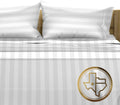 TEXAS LINEN CO. 100% Egyptian Cotton Sheets California King Size - Luxury 1500 Series Couture Comfortin' Damask Cal King Sheet Set Egyptian Cotton, (4 PC, White Stripe), 17' Deep Pocket Bedsheet Set