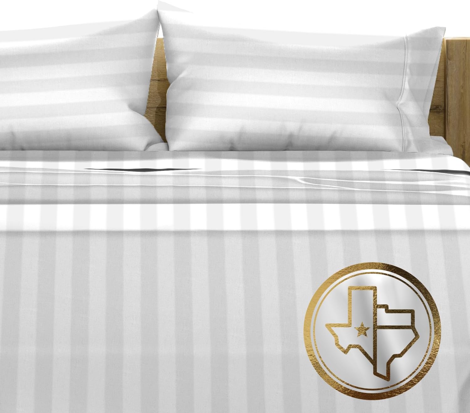 TEXAS LINEN CO. 100% Egyptian Cotton Sheets California King Size - Luxury 1500 Series Couture Comfortin' Damask Cal King Sheet Set Egyptian Cotton, (4 PC, White Stripe), 17' Deep Pocket Bedsheet Set