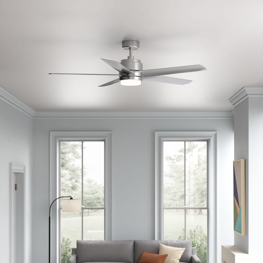 Hinkley Tier 54' Indoor/Outdoor Smart Ceiling Fan with Light + Remote - Composite Fan Blades, Integrated LED - Brushed Nickel