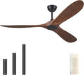 52'' Outdoor Ceiling Fan No Light,Ceiling Fan with Remote Control,3 Plastic Dark Walnut Blades,DC Reversible Quiet Motor for Patio,Living Room, Bedroom