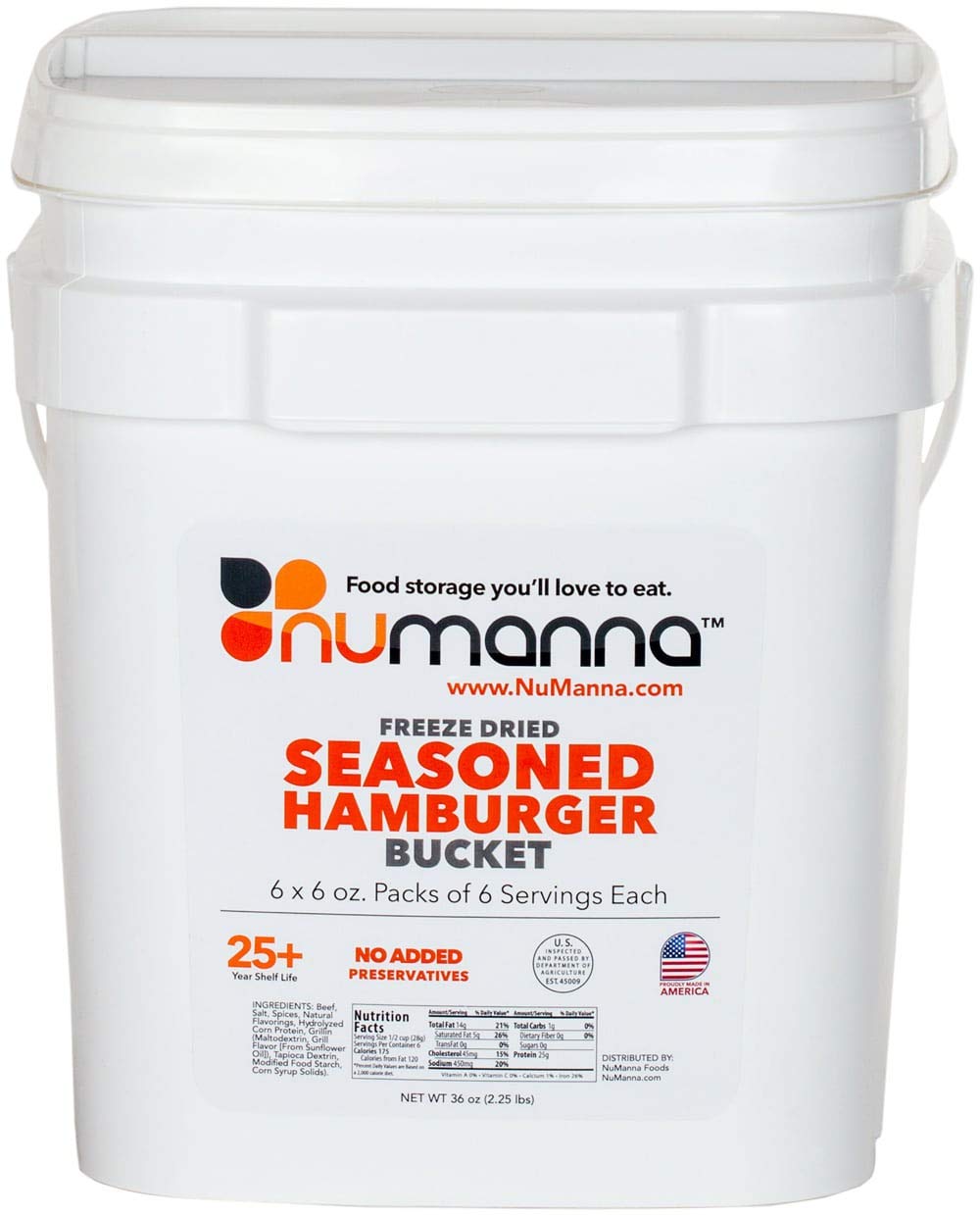 Numanna Freeze-Dried Seasoned Ground Beef Bucket 36 Servings | Over 25g Protein per Serving | Hamburger for Camping, Meal Prep, Pantry Staple, Emergency Survival | 25+ Year Shelf Life | Made in USA