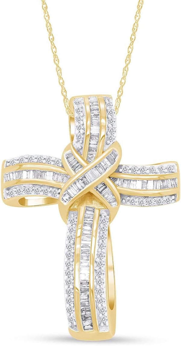 Infinity Cross Diamond Pendant Necklace for Women & Men, 1.00 Cttw Natural or Lab-Grown Diamond in 14K Gold Over 925 Sterling Silver, Religious Christian Jewelry Gift with 18' Chain