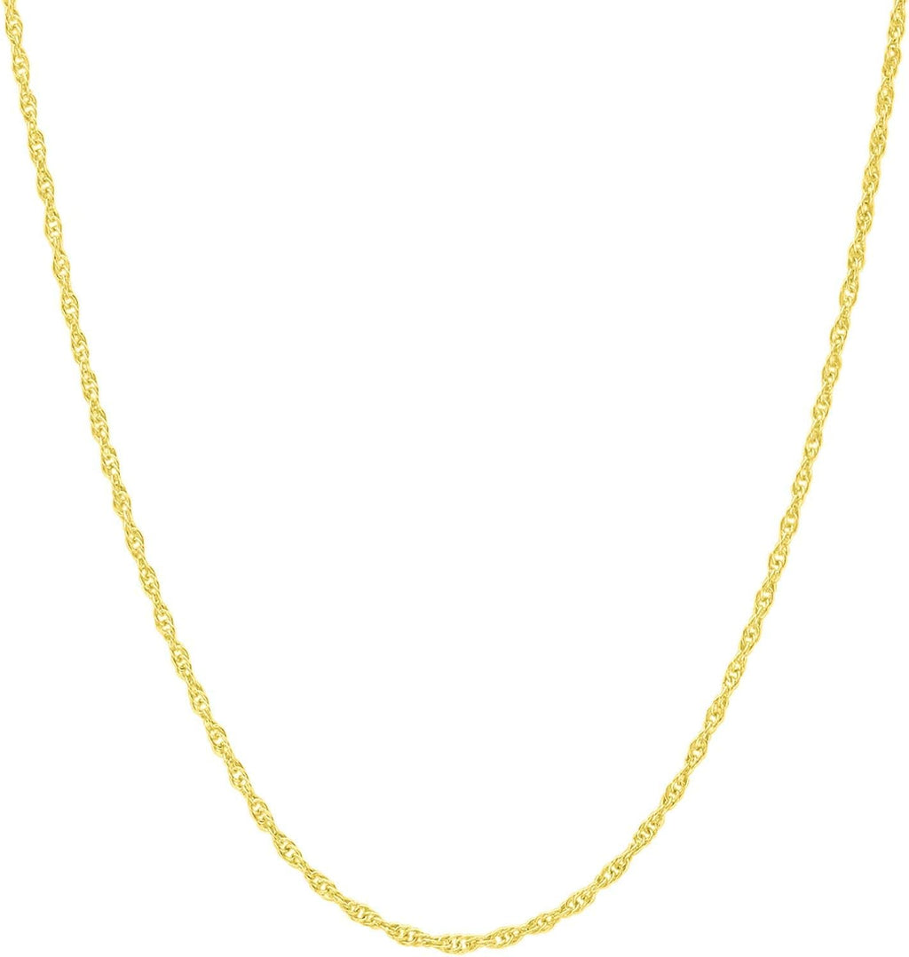 Italian Fashions 14K, 10K Yellow or White or Rose Solid Gold Italian Diamond Cut 0.8 mm-1.2 mm Rope and Mirror Cable Chain Necklace Thin & Strong gold chain Thin And Lightweight MADE IN ITALY