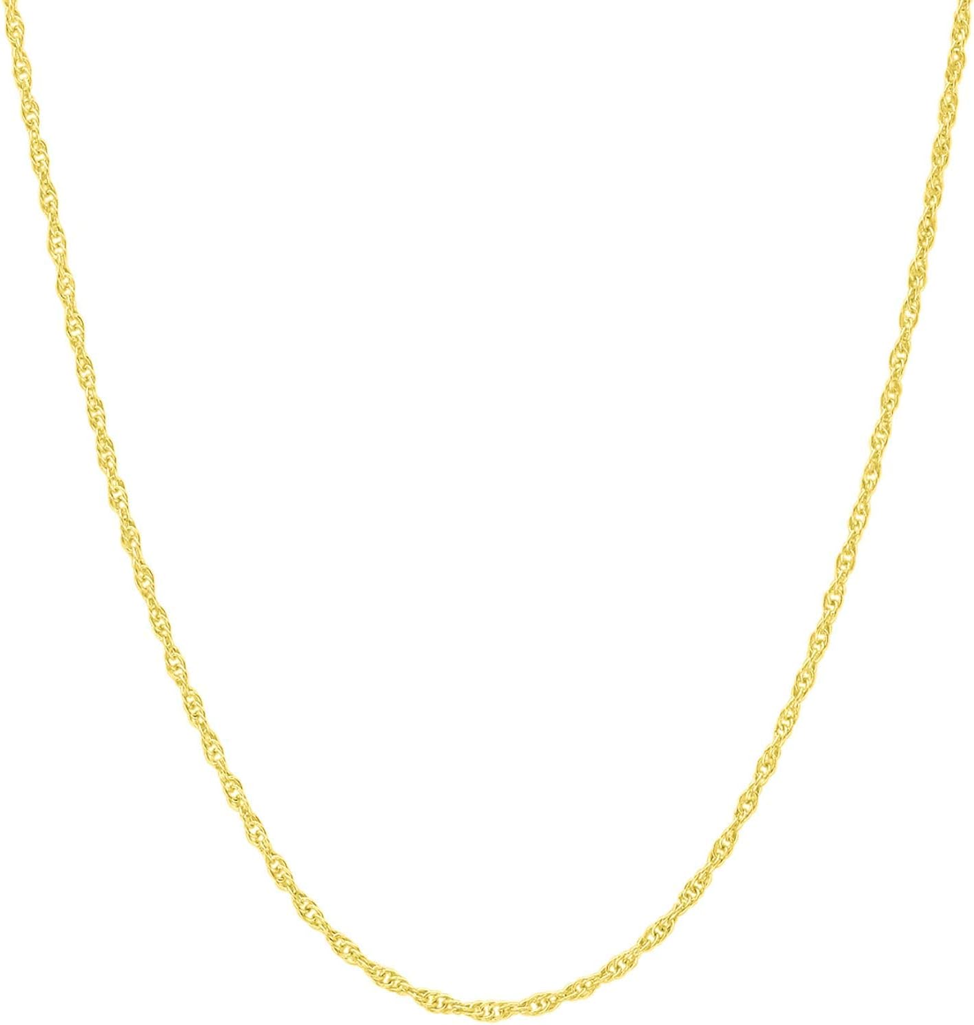Italian Fashions 14K, 10K Yellow or White or Rose Solid Gold Italian Diamond Cut 0.8 mm-1.2 mm Rope and Mirror Cable Chain Necklace Thin & Strong gold chain Thin And Lightweight MADE IN ITALY