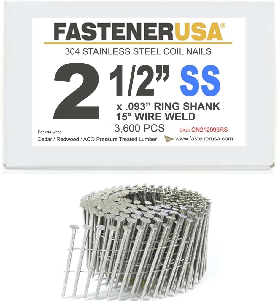 2 1/2' x .093 Ring 304SS Coil Nails 15-DEG Wire 3,600ct