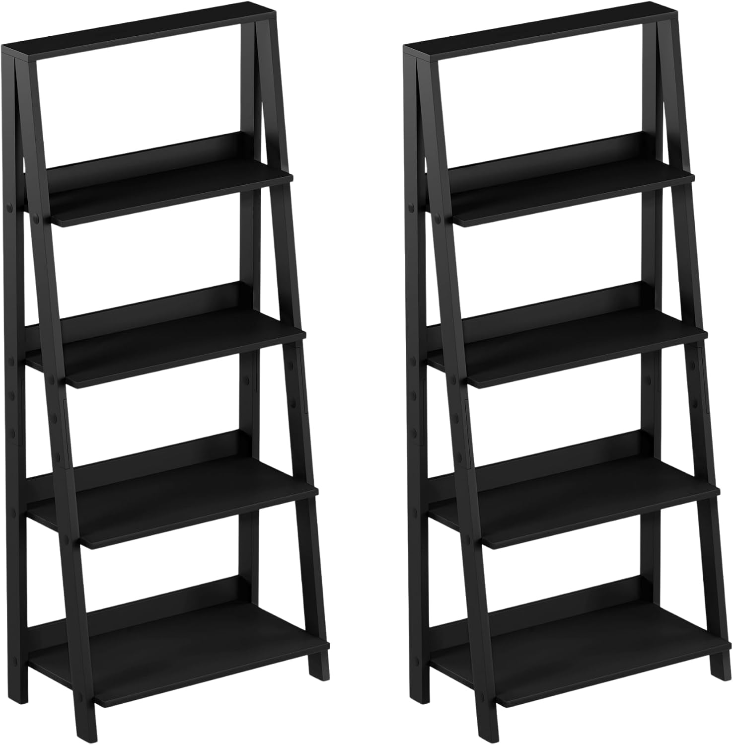 Lavish Home 4-Tier Ladder Shelf – Set of 2 Modern Freestanding Bookcases with Leaning Design for Storage & Display in Living Room, Bathroom, Kitchen or Home Office (Black)