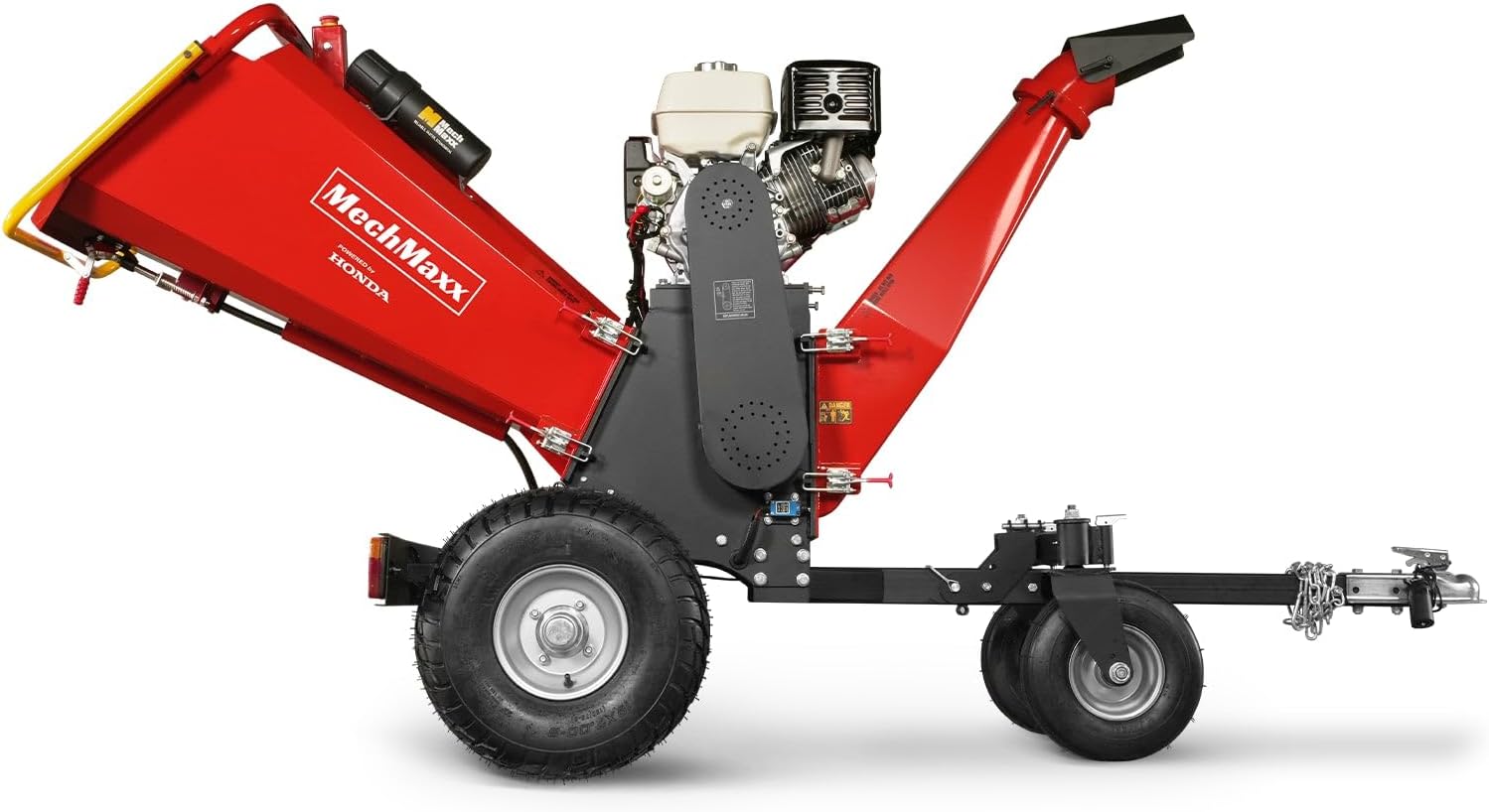 MechMaxx 6'' inch Honda 389cc 11.7HP Electric Start Gasoline Powered Engine 4-Wheels Towable Wood Chipper Shredder Mulcher with Towbar/Tail Light/Emergency Stop Button/Stop Bar, Model B150 Red