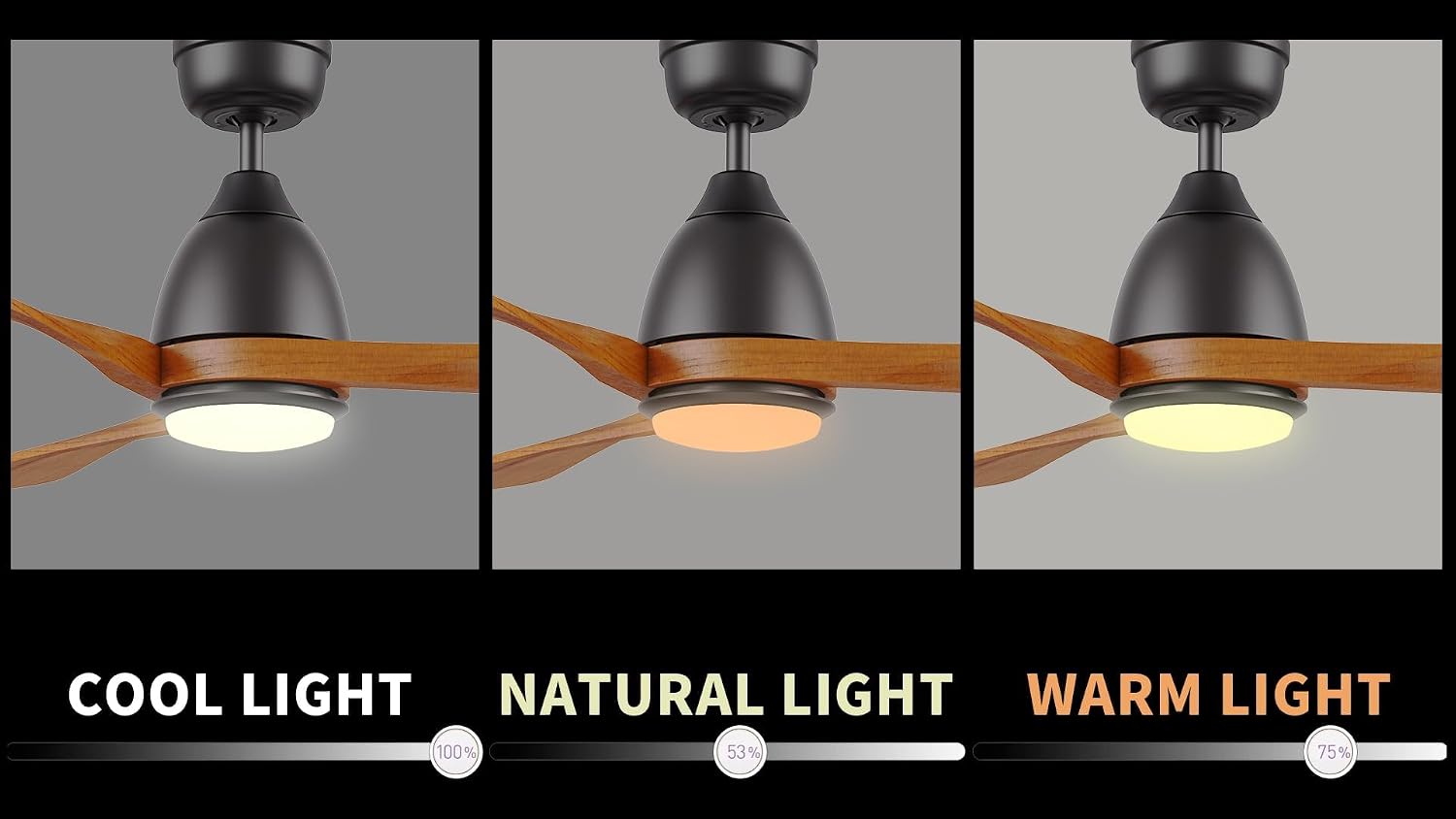 SMAAIR 60 Inch Ceiling Fans with Lights and Remote, Solid Wood Black Sambuca Modern Ceiling Fan with Lights, 10 Speed, Quiet DC Motor, Indoor 3 Blade Ceiling Fan for Indoor Bedroom Living Room