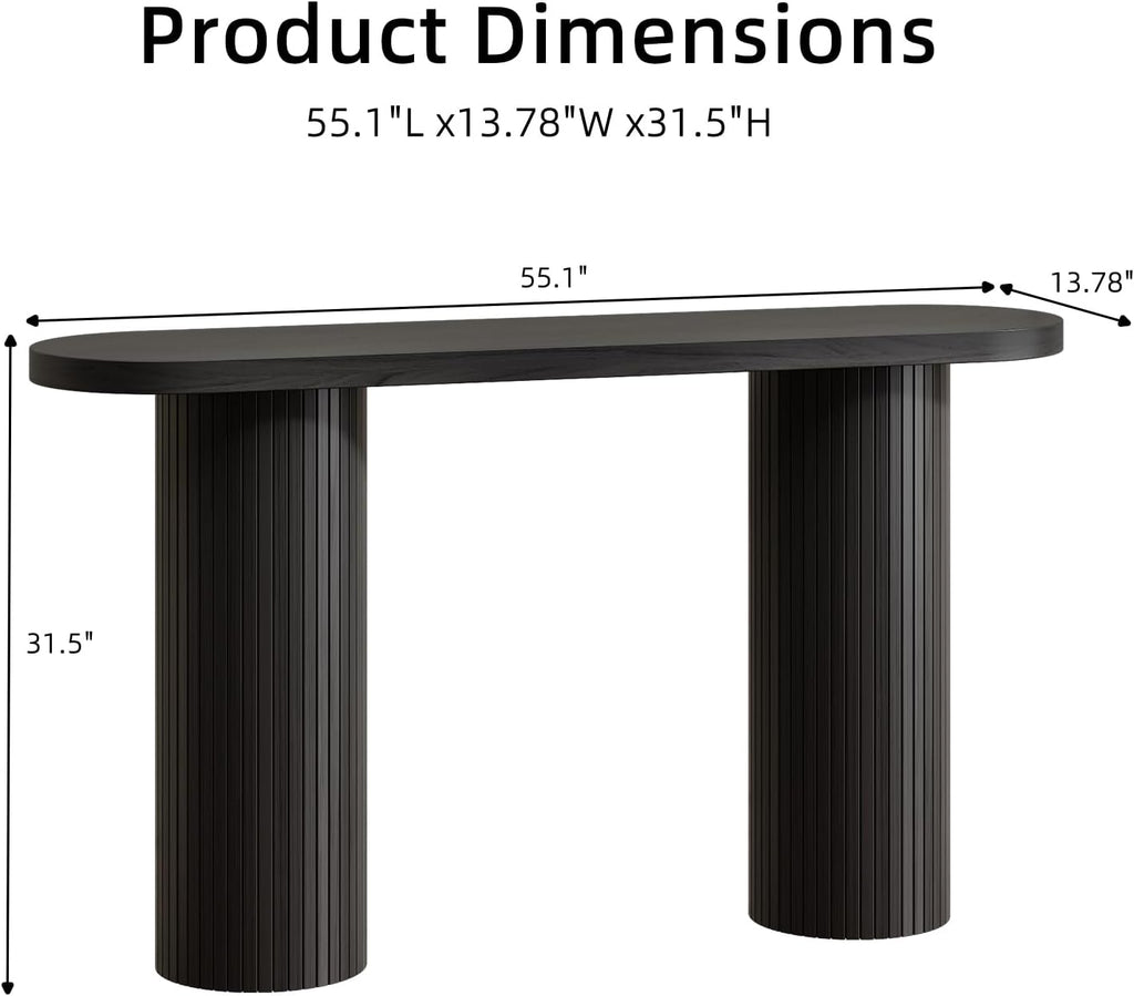 55 Inch Entryway Console Table, Fluted Sofa Table Behind The Couch, Mid-Century Modern Foyer Curved Table, Narrow Long Hallway Tables, Wooden Accent Home Decor Furniture for Living Room, Black