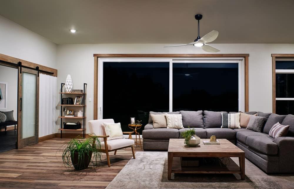 KICHLER 300365MWH Protruding Mount, 3 walnut Blades Ceiling fan with 23 watts light, Matte White