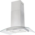 JOEAONZ Island Range Hood 36 inch 700 CFM, Ceiling Mount Kitchen Vent Hood Ducted/Ductless Convertible, 4 LED Lights 5-Layer Filters Extractor Stove Exhaust Fan, Curved Tempered Glass Stainless Steel