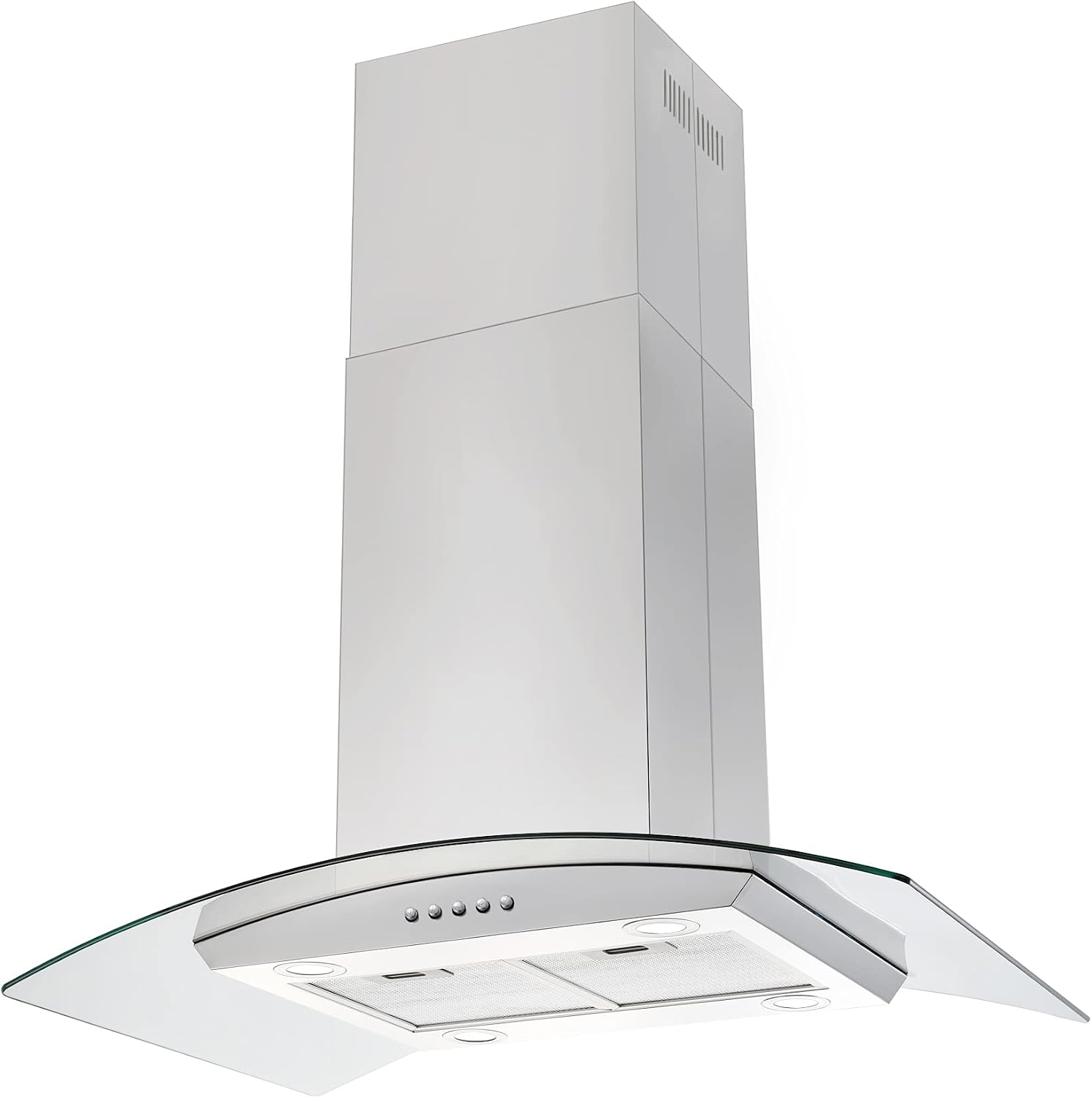 JOEAONZ Island Range Hood 36 inch 700 CFM, Ceiling Mount Kitchen Vent Hood Ducted/Ductless Convertible, 4 LED Lights 5-Layer Filters Extractor Stove Exhaust Fan, Curved Tempered Glass Stainless Steel