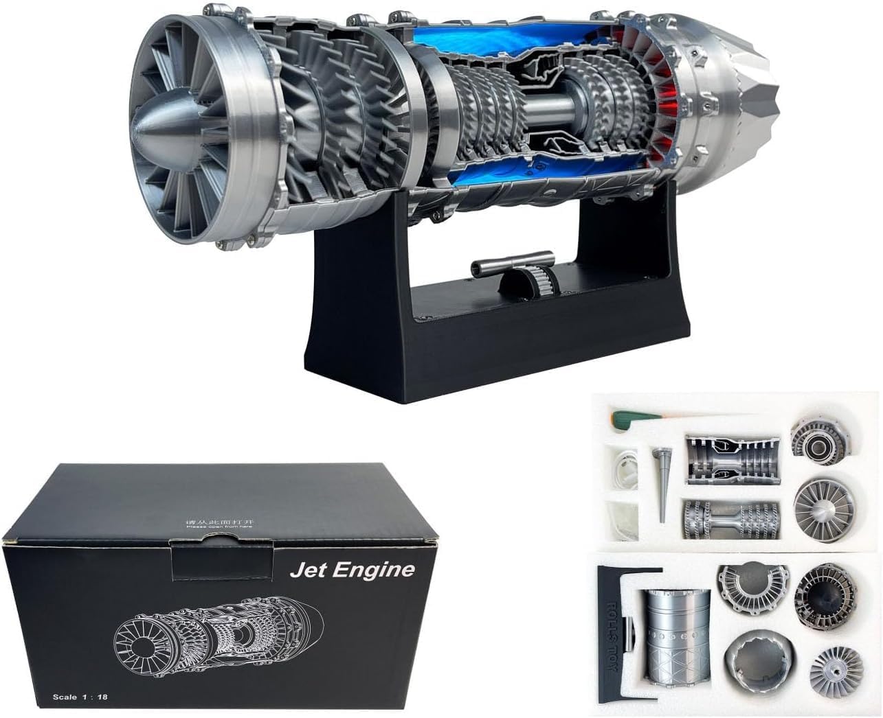 J35 Turbojet Engine Model Kit with Magnetic Base & LED Lights - Working Turbofan STEM Desk Toy, USB-C Charging 3D Printed Aero Science Gift for Adults (KIT)