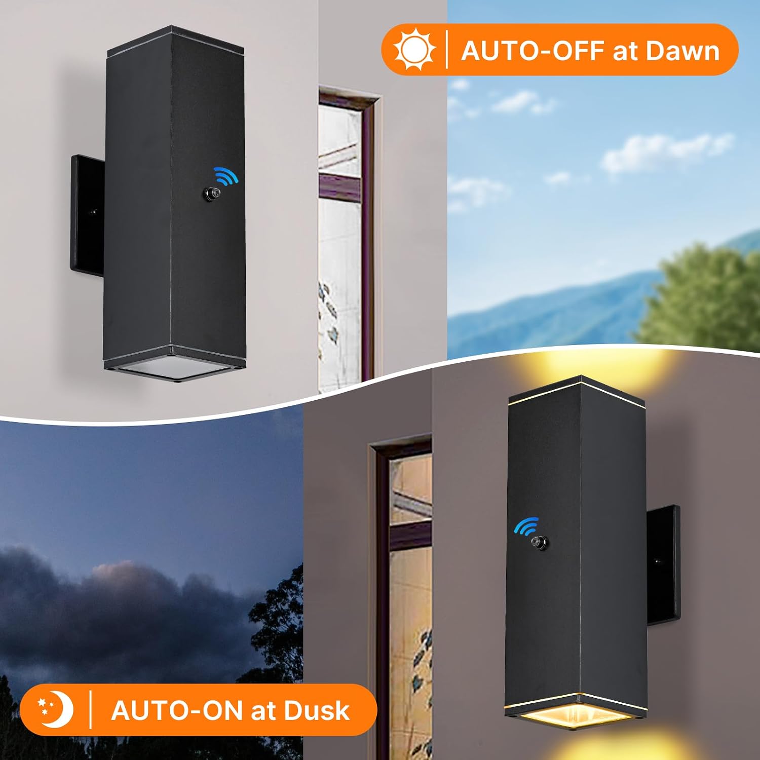 Outdoor Wall Lights 6 Packs,Modern Square Dusk to Dawn Outdoor Porch Light,Integrated LED Cylinder Up Down Lights Aluminum Waterproof Wall Lighting Exterior Light for Porch Patio Garage