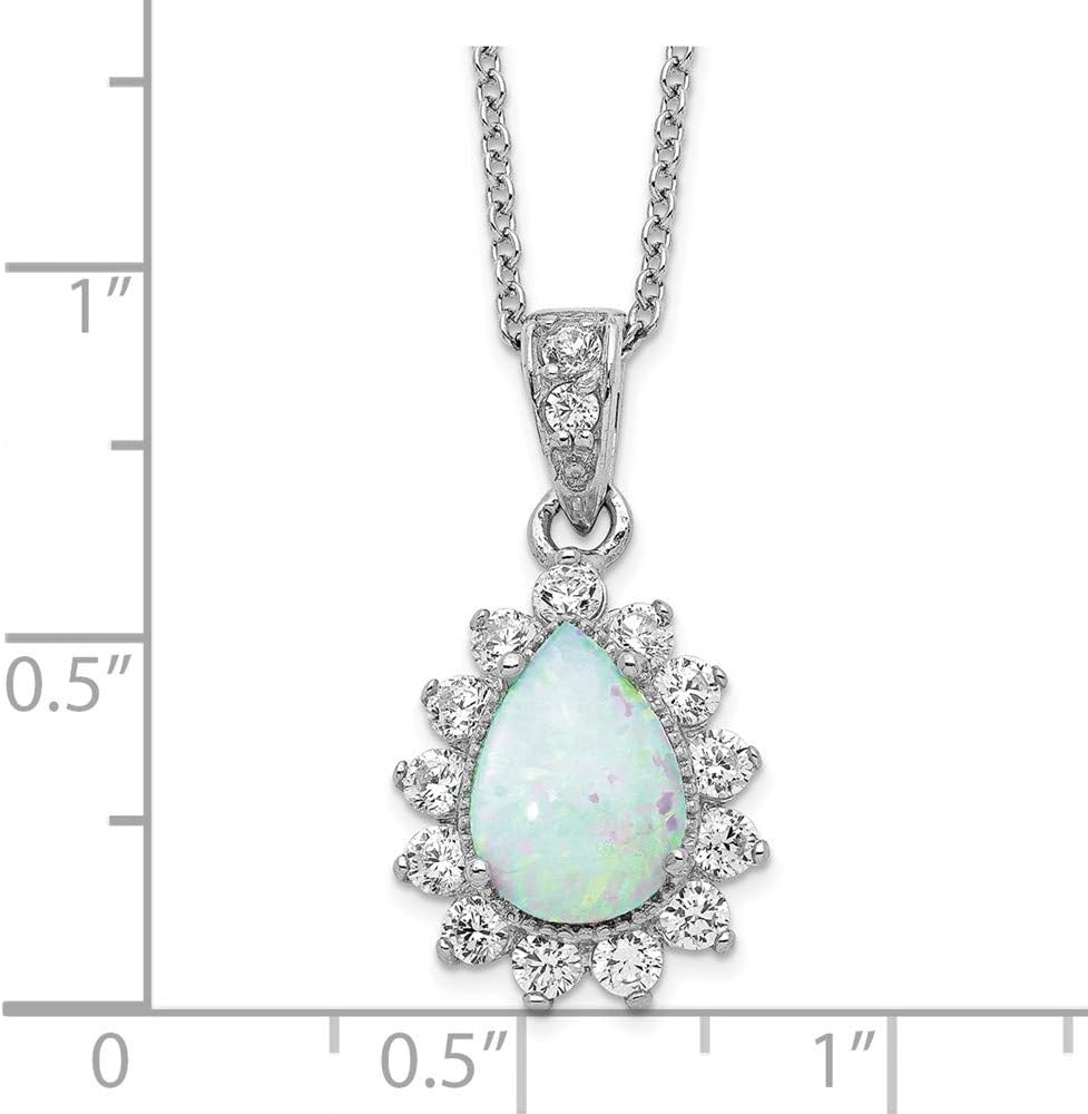 Chain Necklace White Sterling Silver Cable with pendant Gemstone Cubic Zirconia CZ Clear Opal, Lab Created Phenomena 18 in 13 mm 1