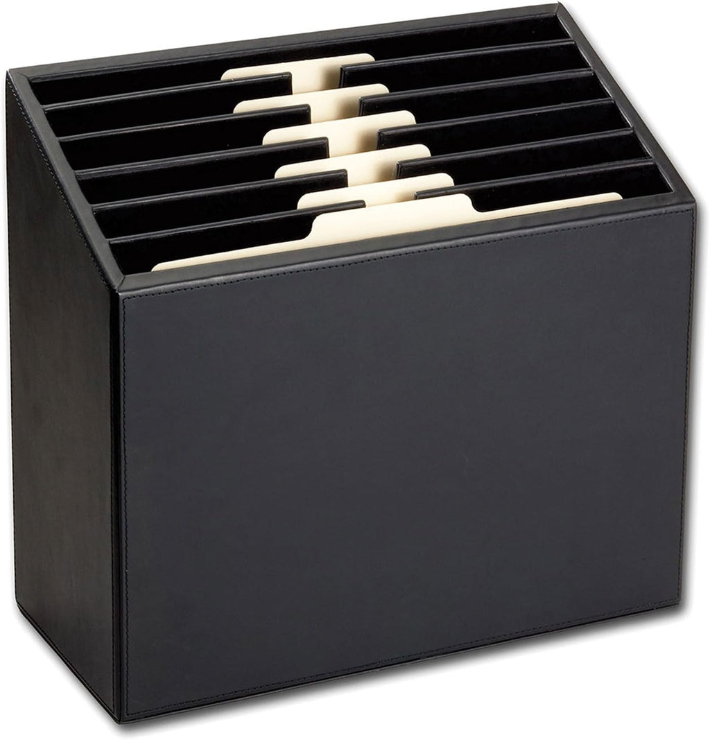 Dacasso Classic Black Leather Vertical Letter Sorter & Paper Organizer for Desk - Executive Decor & Office Organization Essential
