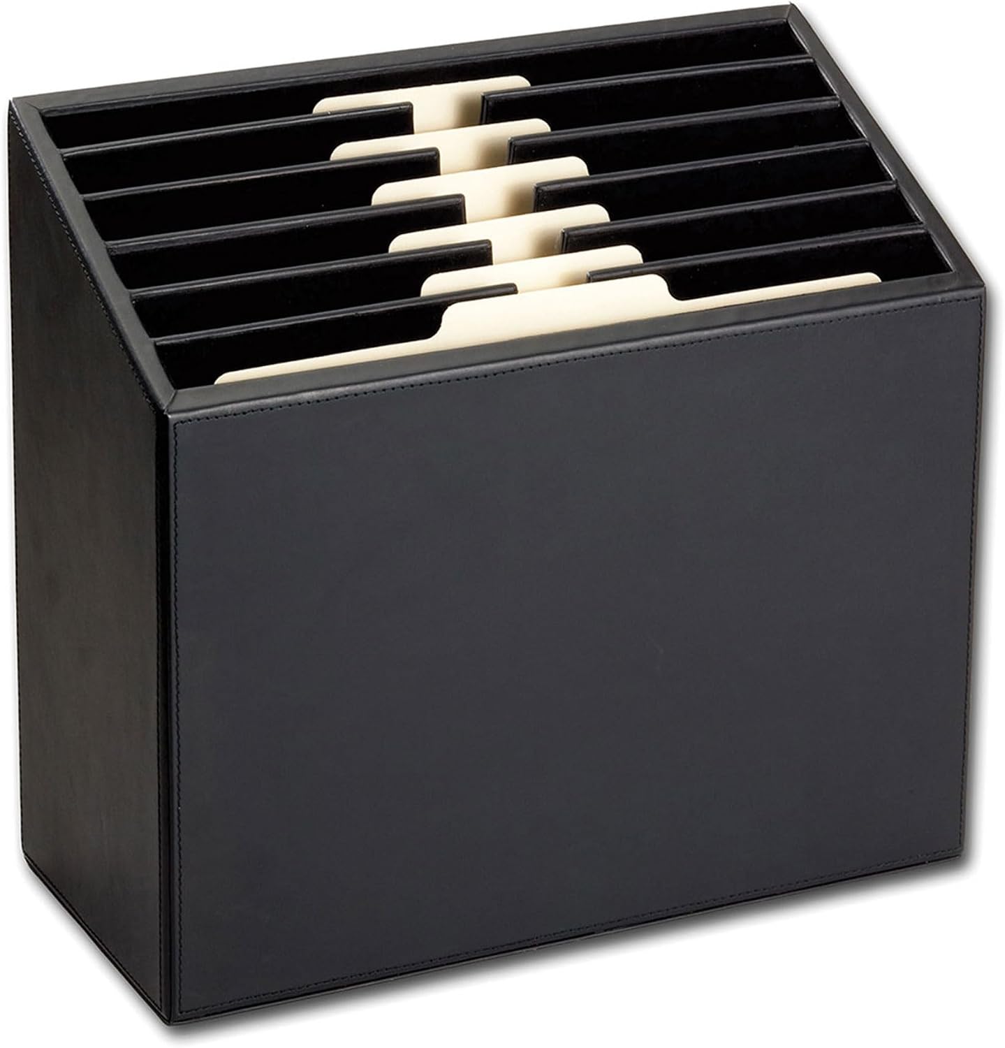 Dacasso Classic Black Leather Vertical Letter Sorter & Paper Organizer for Desk - Executive Decor & Office Organization Essential