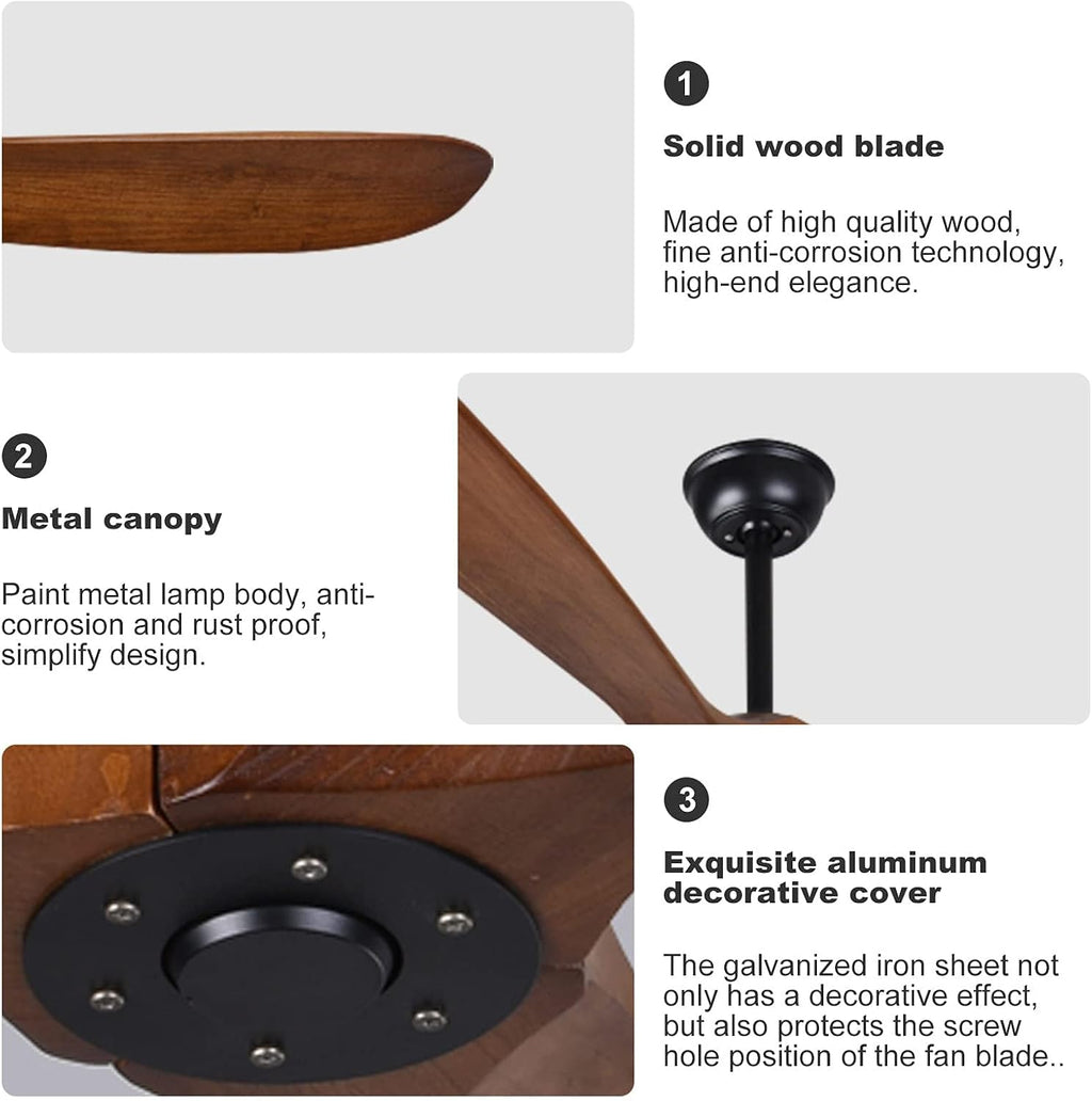70 Inch Large Ceiling Fan no Light, Outdoor Ceiling Fans for Patios, High CFM Quiet Wood Walnut Ceiling Fan, Large Modern Interior Exterior Ceiling Fan for Farmhouse Porch Living Room