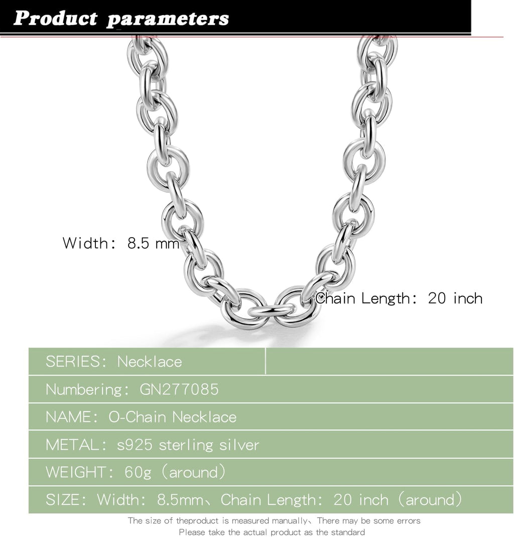 Dankadi 925 Sterling Silver Classic Round Cable Wire Link Necklace Men Cuban Curb Oval Belcher Link Chain Choker 16 to 30 in For Women 24k Gold Plated Jewelry Gift (8.5MM Silver, 22 inch)
