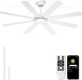 60 Inch Ceiling Fans Without Lights - 8 Blades White Ceiling Fan Remote/APP Control, Reversible Garage Ceiling Fan for Shop Living Rooms