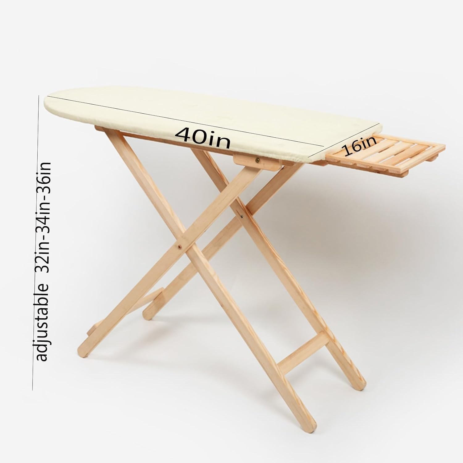 Premium Solid Wood Ironing Board with Foam Pad & Cotton Cover, Adjustable Height for Home Use(Log)