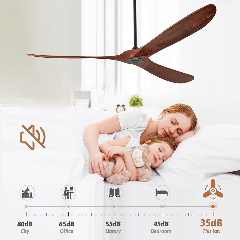 60'' Walnut Ceiling Fan with 3 Wood Blades, 6 Speeds Smart Timing Reversible DC Motor, Modern Black Fan for Indoor/Outdoor Farmhouse/Patios