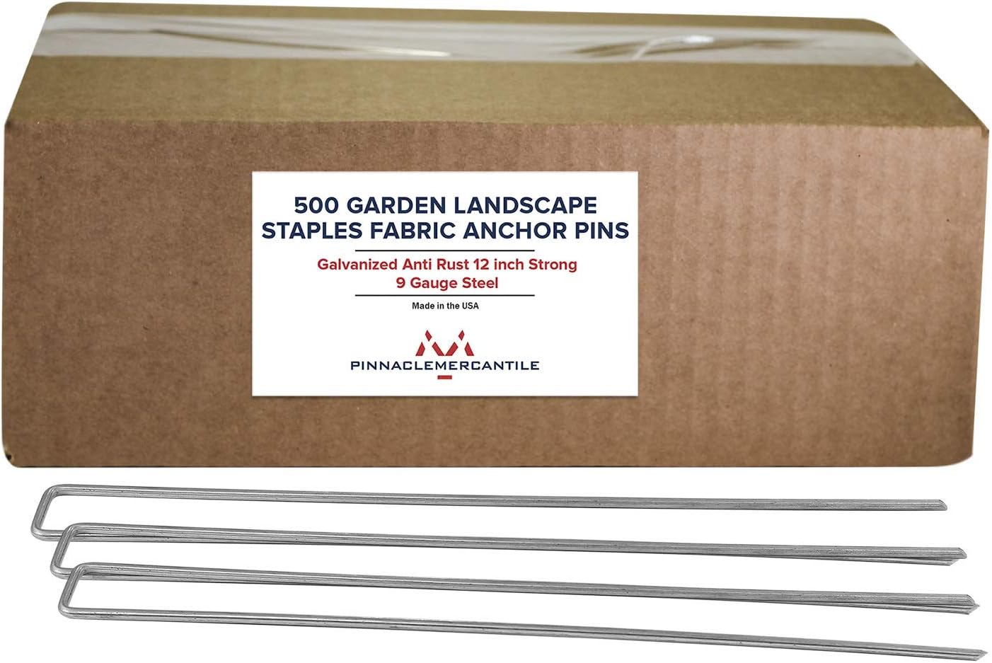 Pinnacle Mercantile Garden Stakes 12 Inch 9 Gauge Galvanized Steel Landscape Staples, Heavy Duty Landscape Fabric Stakes 500 Pack for Weed Barrier, Sod, Edging, Fencing and Drip Irrigation Made in USA