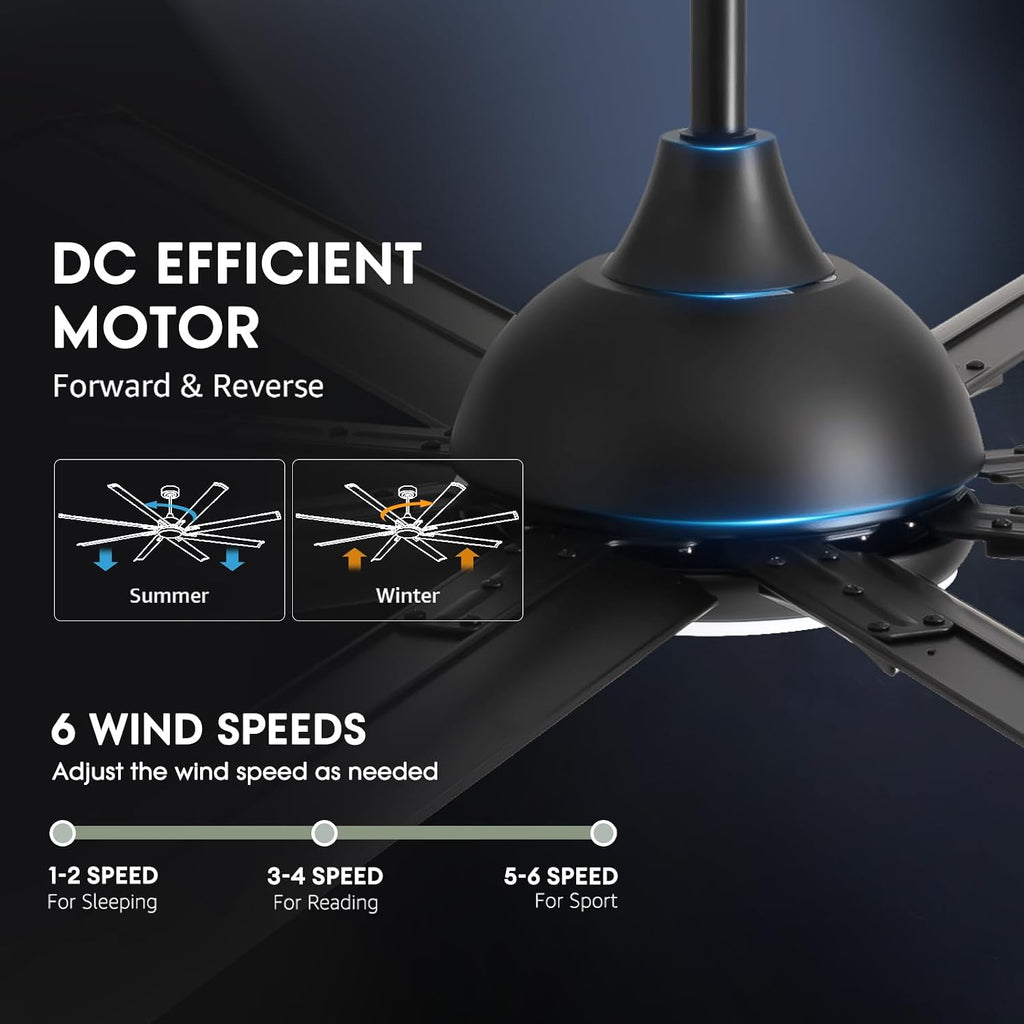 LuminFan 96 Inch Large Ceiling Fan with 8 Aluminum Blades, 6-Speed, 3-CCT, Turbo DC Motor, Remote Black Ceiling Fan for Living Room, Warehouse, Garage - Heavy-Duty Industrial Design