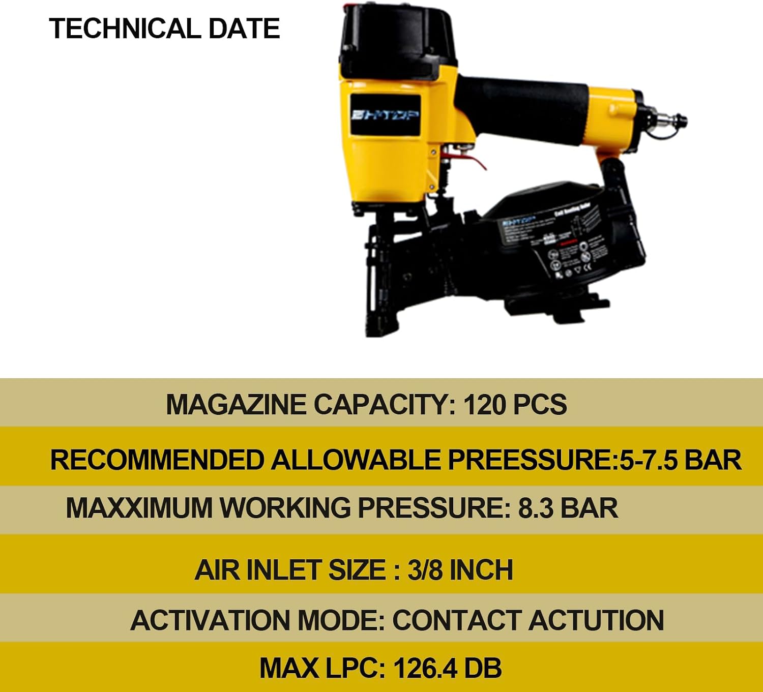 CN45N Roofing Nailer, 15 Degree Roofing Nail Gun, 3/4-Inch to 1-3/4-Inch Coil Nails, 120-pcs Load Capacity Coil Nailer in Orange