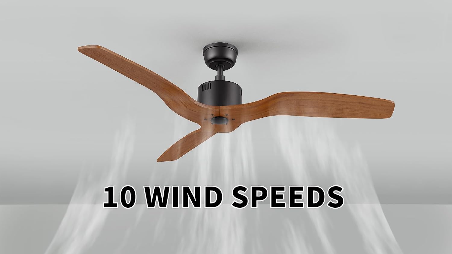 SMAAIR 52 Inch Ceiling Fan No Light with Remote, Solid Wood Black Walnut Ceiling Fan without Light, 10 Speed, Quiet DC Motor, Indoor Modern 3 Blade Ceiling Fan for Indoor Bedroom Living Room