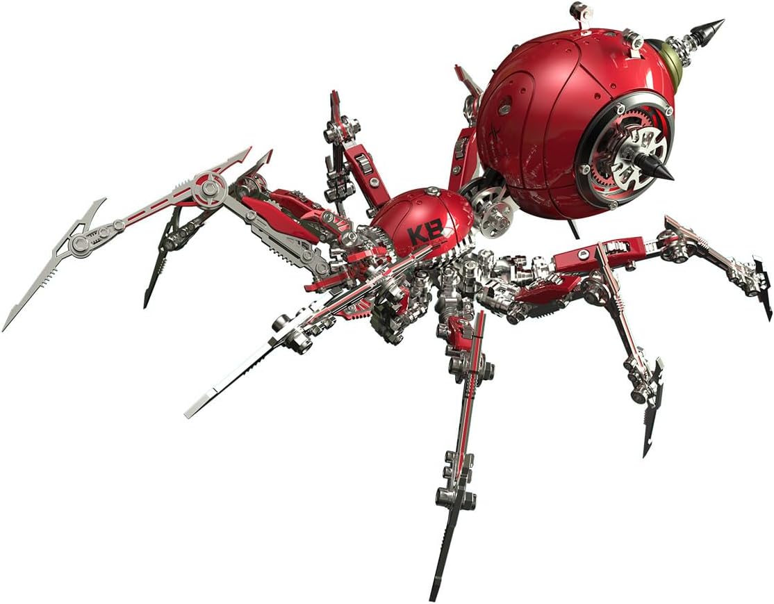 3D Metal Puzzle Spider Model Kit for Adults with Light, 602 PCS Mechanical Metal War Spider Steampunk Animal DIY Assembly Jigsaw Puzzle Model Desk Gifts for Adults