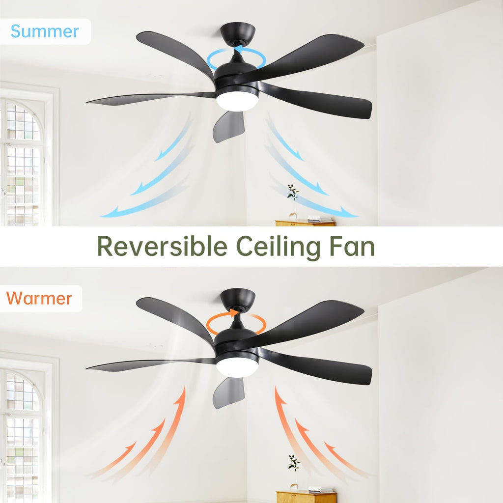 45 Inch Matte Black Smart Ceiling Fan with Dc Motor Alexa App Control Quiet Reversible Operation Dimmable Lighting and Timer Abs Matte Black Smart Ceiling Fan with Alexa App Control Living
