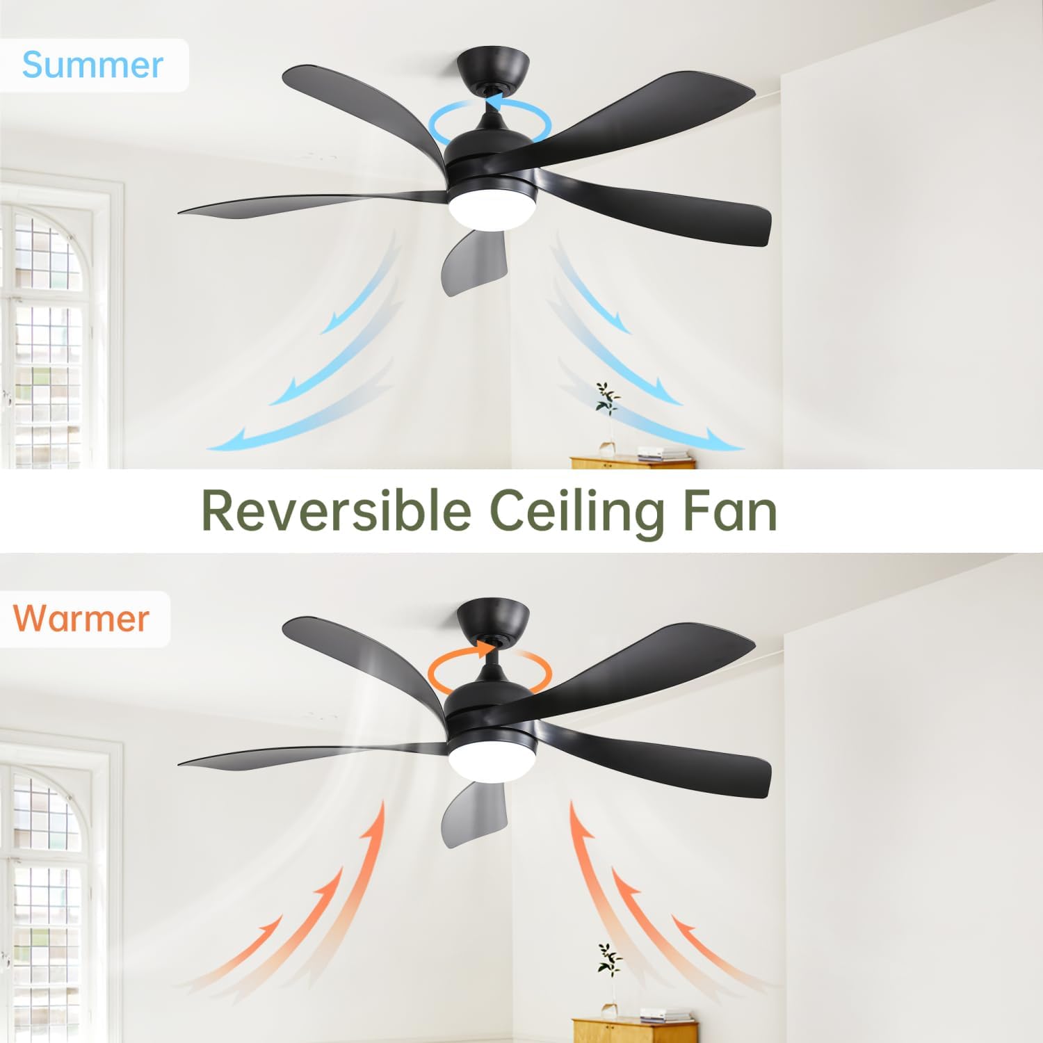 45 Inch Matte Black Smart Ceiling Fan with Dc Motor Alexa App Control Quiet Reversible Operation Dimmable Lighting and Timer Abs Matte Black Smart Ceiling Fan with Alexa App Control Living