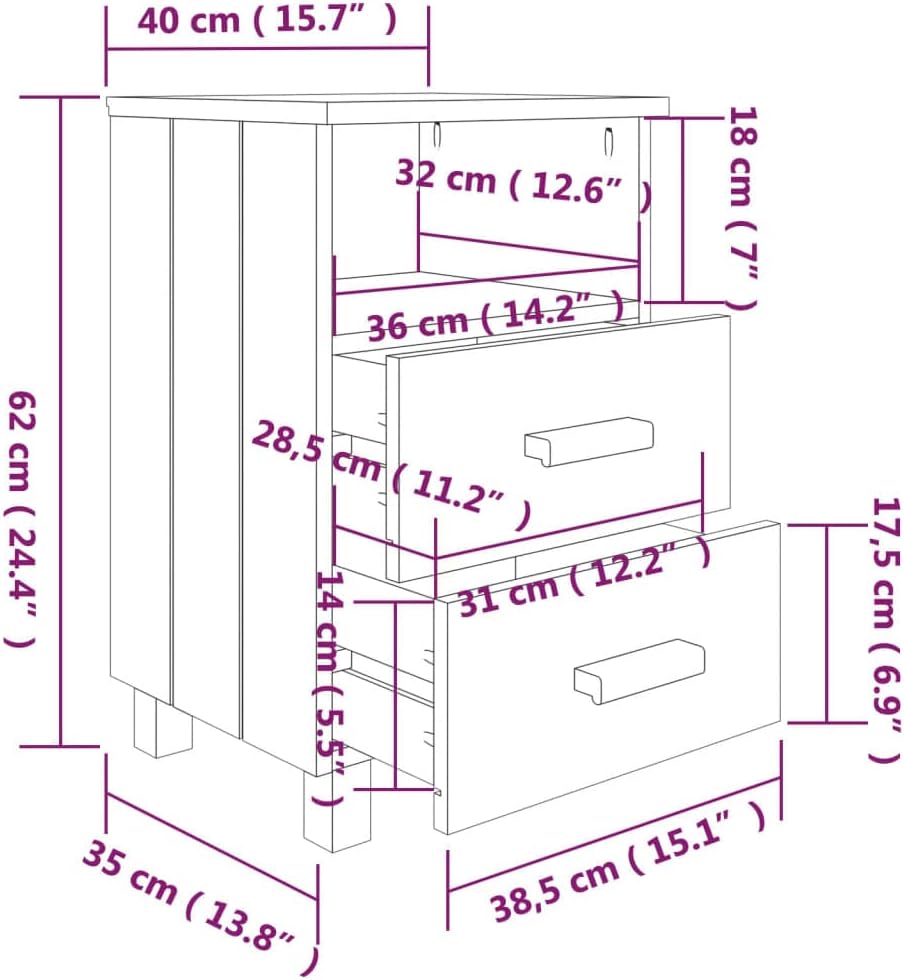 Bedside Cabinet with Two Drawers and an Open Compartment, 24.4' Tall Bedside Table Wooden Cabinet for Home, Office, 15.7'x13.8'x24.4',-950