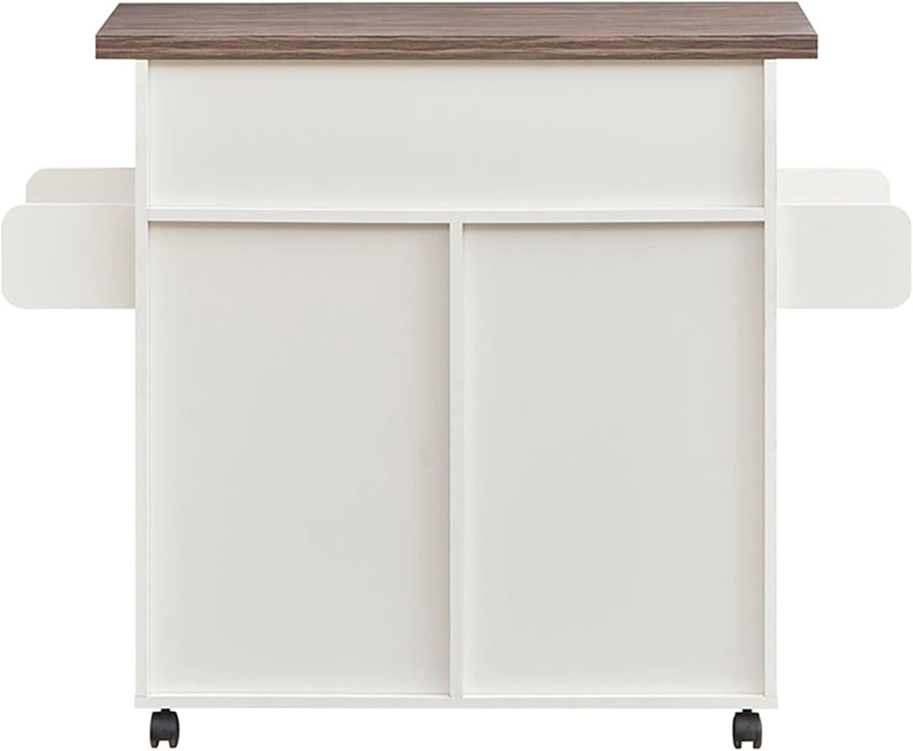 Deluxe Mobile Kitchen Island Cart with Water Resistant Top, Storage Cabinets, Adjustable Shelves, Spice Rack & Paper Towel Holder, Coffee Bar or Rolling Kitchen Cart with and Locking Wheels