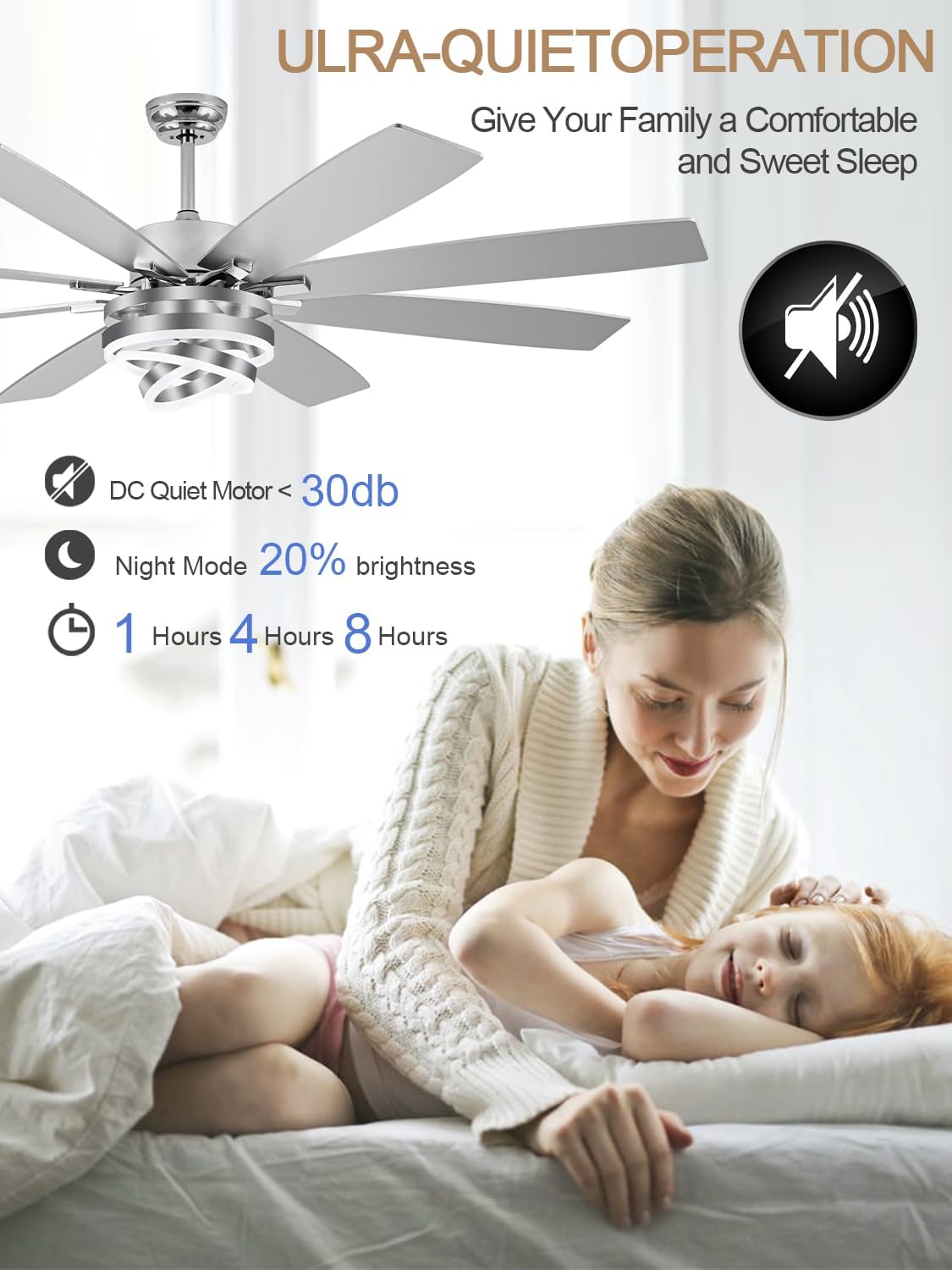 72 Inch Fandelier Ceiling Fan with Lights and Remote Large Modern Ceiling Fan Silver Chandelier Dimmable LED Light, Reversible Quiet DC Motor 3CCT 6 Speed for Living Room Indoor Outdoor