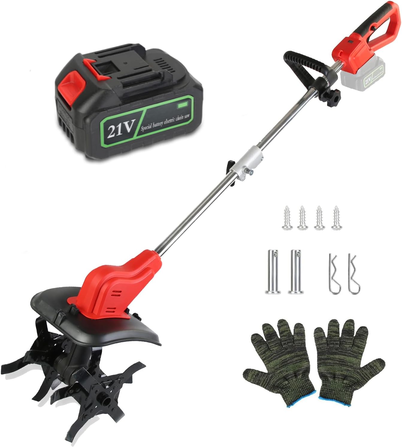 21V Cordless Tiller Cultivator, 300 RPM Electric Garden Rototiller with 4.0Ah Batteries & Charger, 9In Tilling Width and 9In Depth Garden Tiller with 16 Steel Tines for Yard, Soil Digging